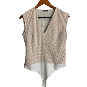Dynamite Women’s Lace  Detailed Boho Bodysuit Size Large Cream with nude lining